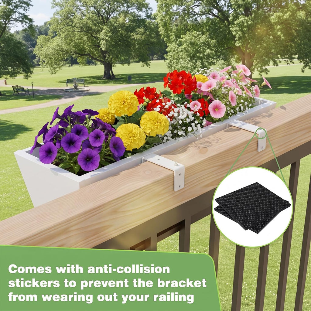 Railing Planter for Outdoor Plants 36'' Metal Hanging Flower Pot with Adjustable Brackets & Drainage Railing Planter