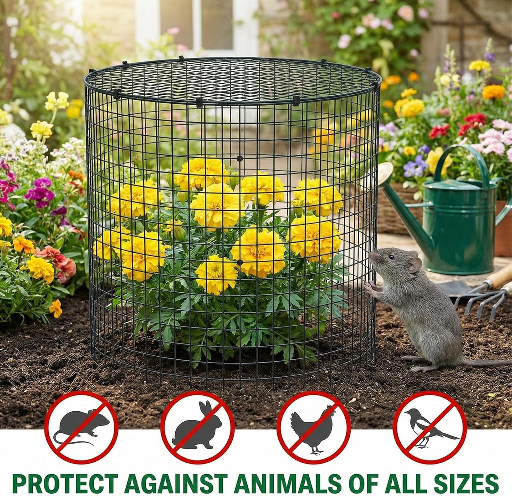 6 Set Garden Plant Protectors from Animals 12'' x 12'' Metal Wire Protectors Cage with Stakes, Metal Mesh and