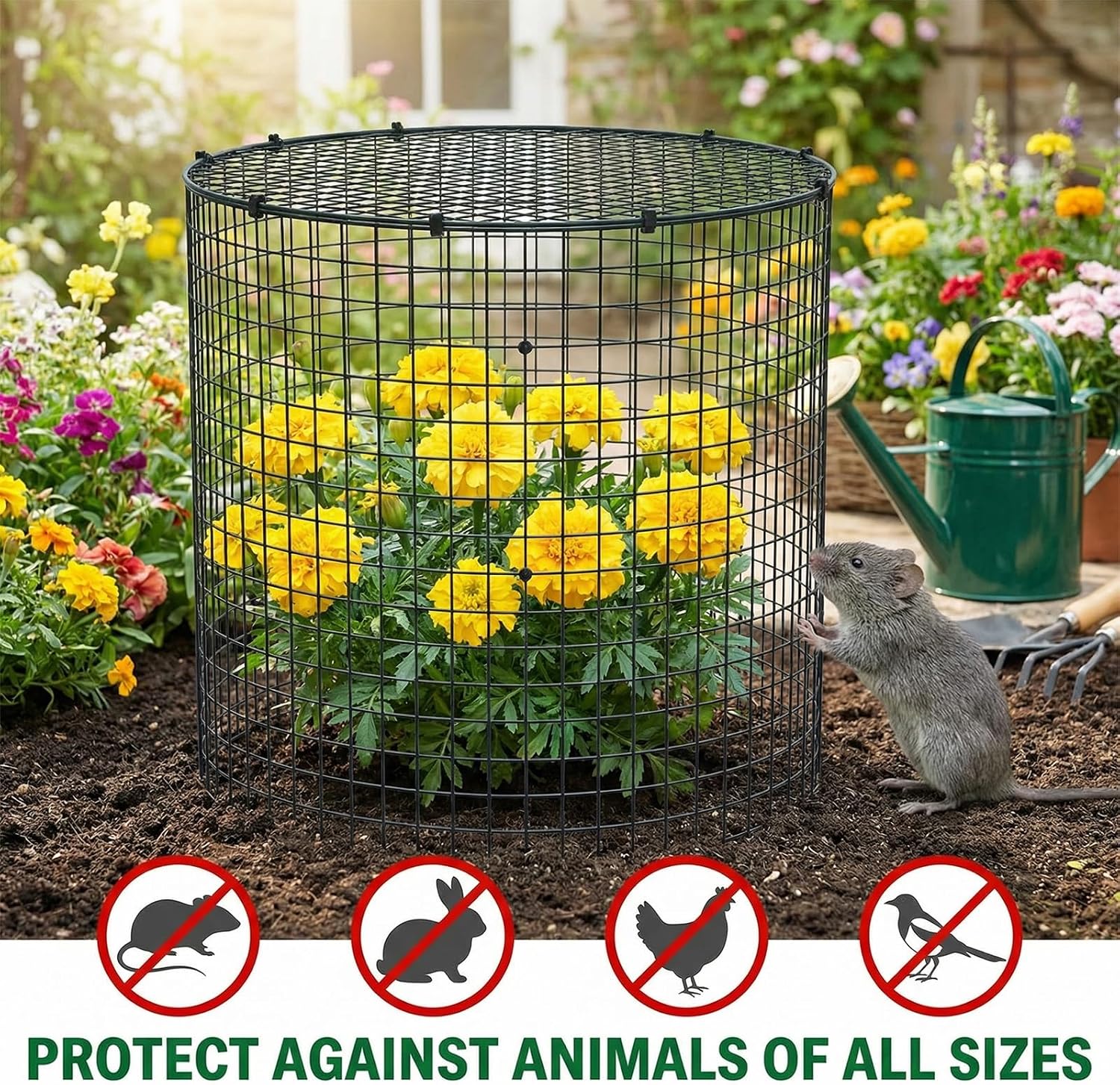 6 Set Garden Plant Protectors from Animals 12'' x 12'' Metal Wire Protectors Cage with Stakes, Metal Mesh and
