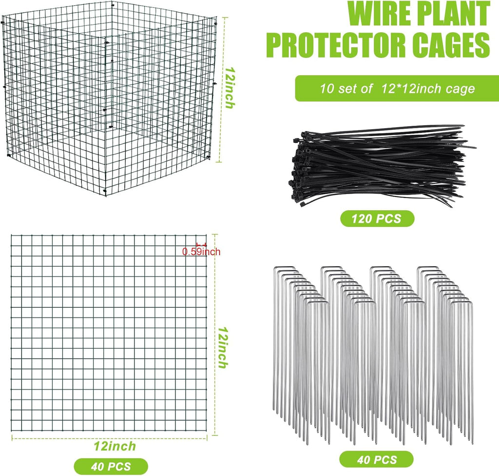 Zubebe 10 Pack Small Wire Plant Protectors Square Plant Protectors from Animals Mesh Cage Chicken Wire Cloche for