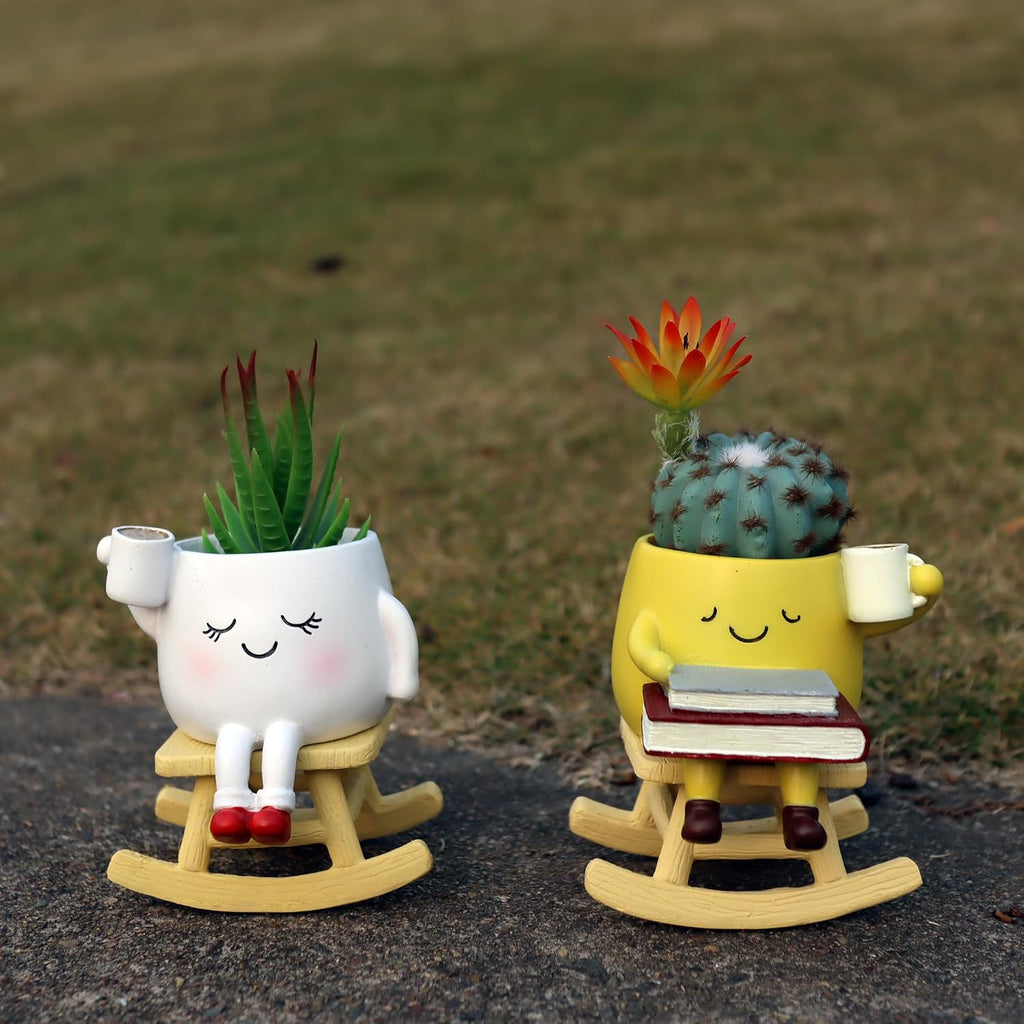 Dolkgy Cute Plant Pots Face Planters Set, Fun Head Planters Cactus Succulent Pots for Indoor Outdoor Plants, Unique