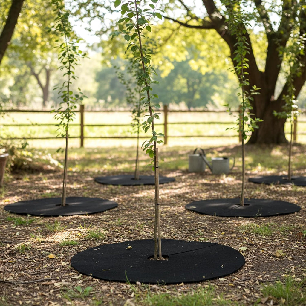 6 Pack 32.3 Inch Non-Woven Tree Mulch Ring,Plant Barrier Mat, Degradable Tree Protector for Invasive Growth Control