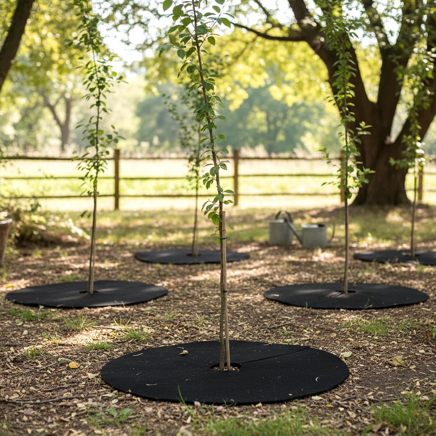 6 Pack 32.3 Inch Non-Woven Tree Mulch Ring,Plant Barrier Mat, Degradable Tree Protector for Invasive Growth Control