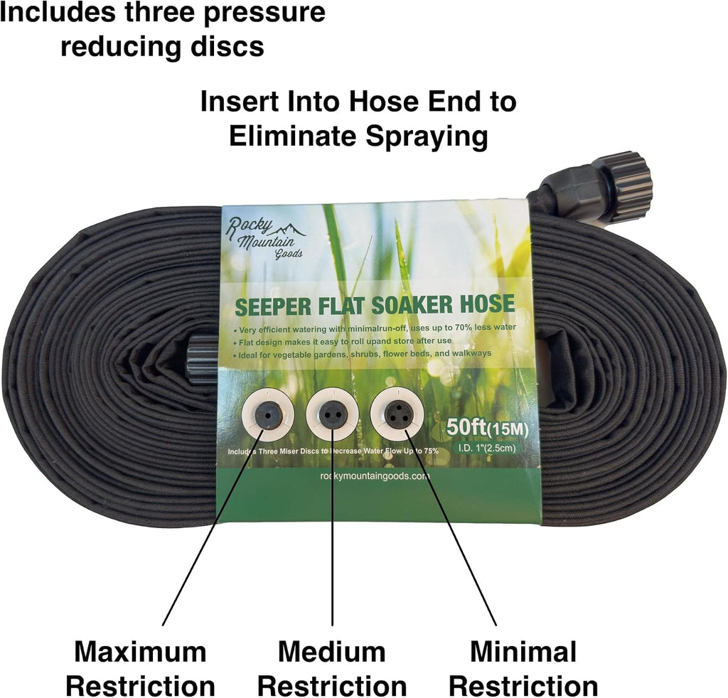 Rocky Mountain Goods 50 Foot Flat Weeper Soaker Hose (Pack of 2) - Drip Irrigation - Double Layer Design - Saves 70%