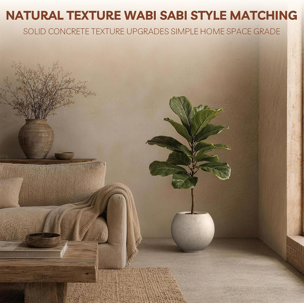 Kante Small Round Sphere Weathered Concrete Planter 11" Dia, Outdoor | Rubber Plug for Indoor, Drainage for Garden