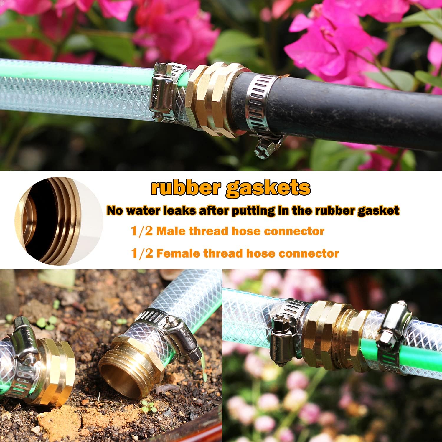 Garden Solid brass Hose Repair Connector with Clamps,Fit for Garden Hose Fitting,Male and Female Hose Fittings 10 Set