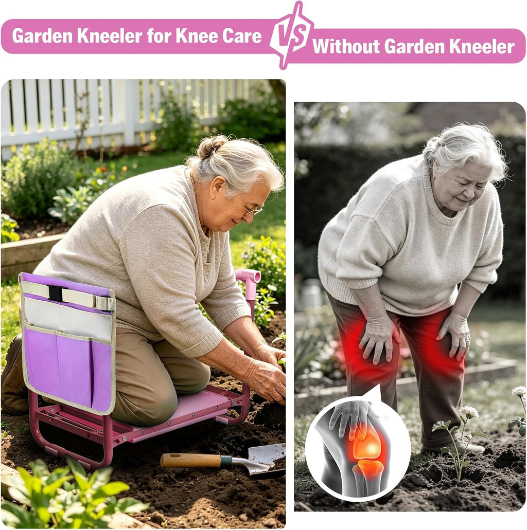 Garden Kneeler and Seat Heavy Duty, Foldable Gardening Stool Bench | With Widened Thick Soft Kneeling Pad & Tool