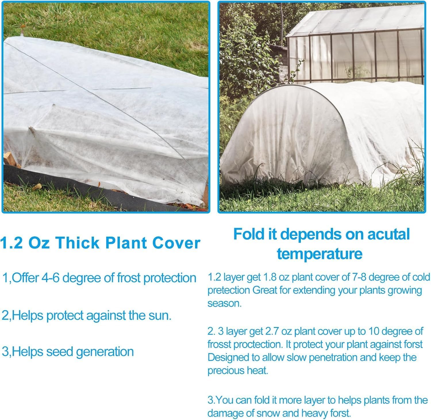 NONMON 2 Pack Plant Covers Freeze Protection 10 x 30FT 1.2oz Frost Cloths | 2.2oz Trees Covers Frost Blanket Plant