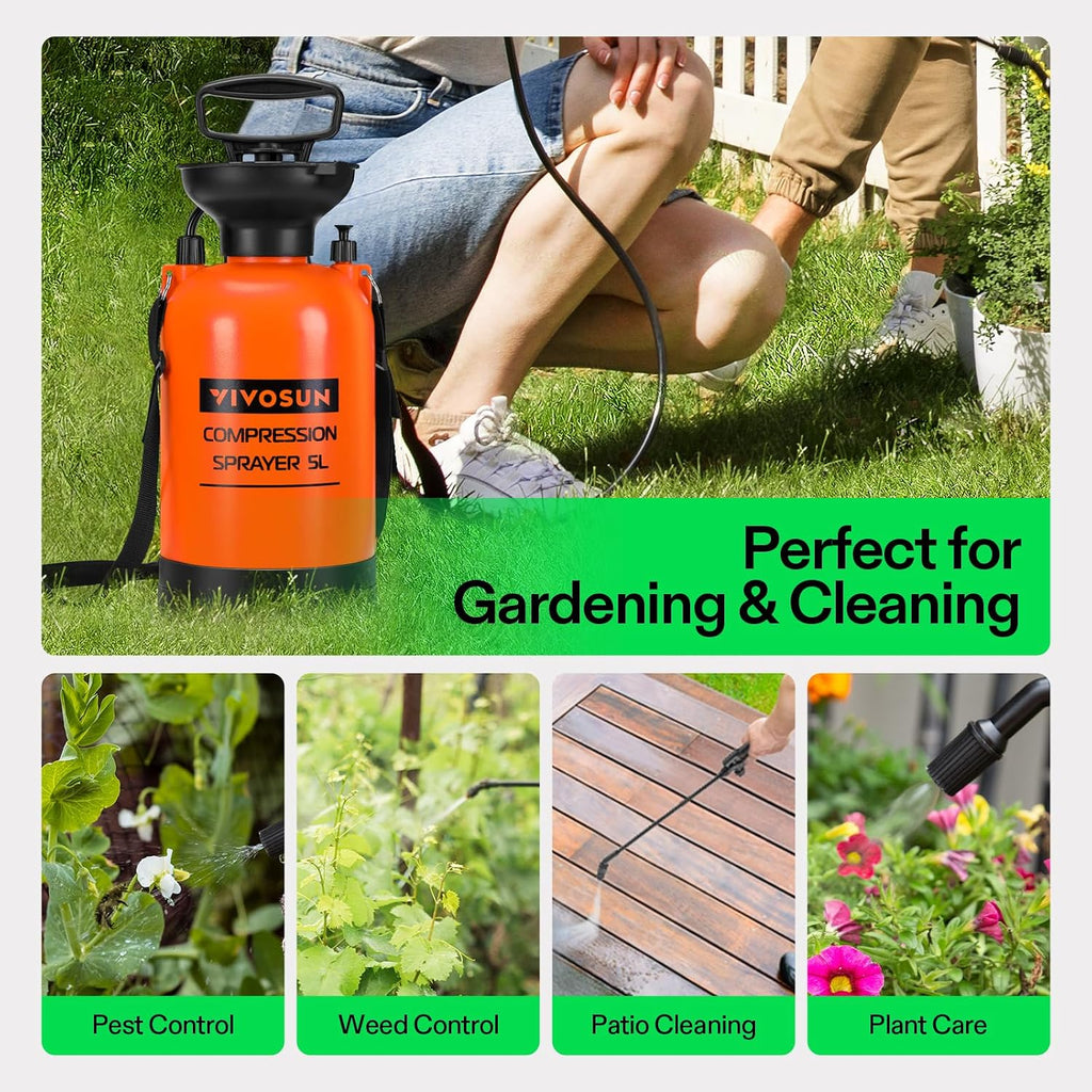 VIVOSUN 1.35-Gallon Pump Pressure Sprayer | Lawn & Garden Water Sprayer with Adjustable Shoulder Strap, for Spraying