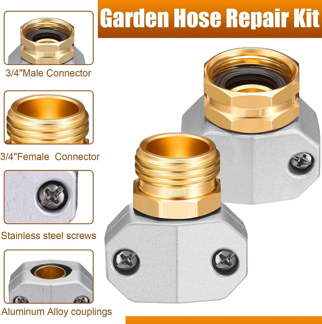 Therwen 8 Sets Garden Water Hose Repair Connector Kit Zinc and Aluminum Male and Female Hose End 5/8 Inch 3/4 Inch