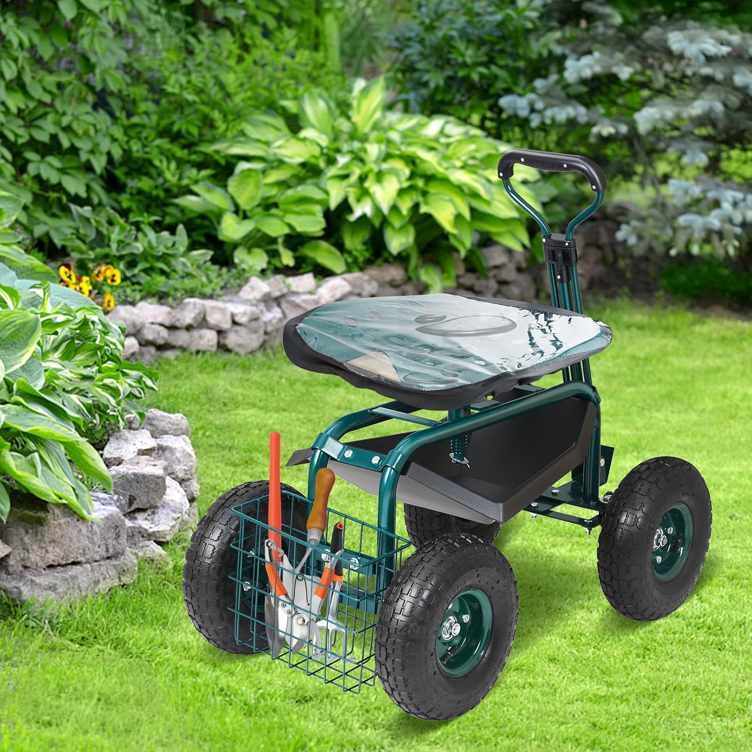 VEVOR Garden Cart Rolling Workseat with Wheels, Gardening Stool for Planting, 360 Degree Swivel Seat, Wagon Scooter