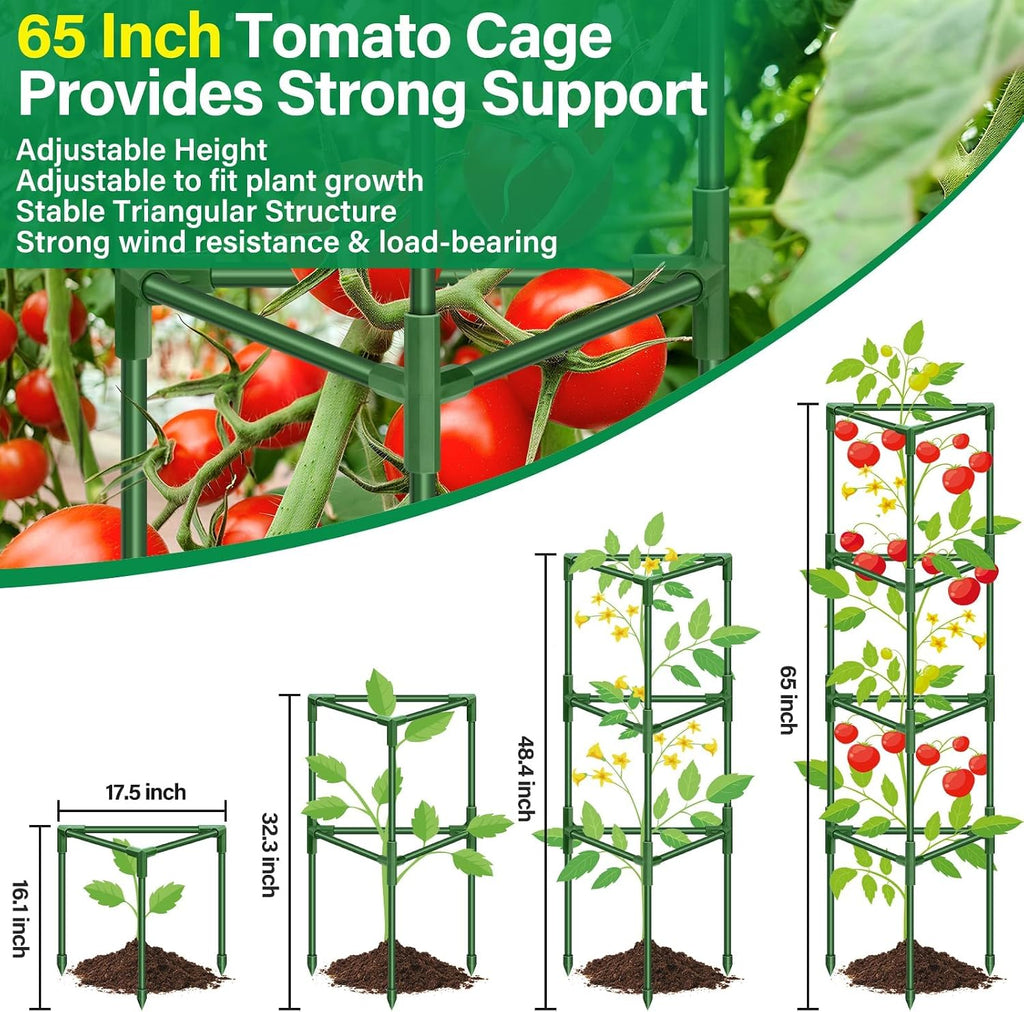 2 Pack 65 Inch Tomato Cage for Garden, Heavy-Duty Tomato Trellis Plant Support Stakes, Adjustable Garden Trellis Plant