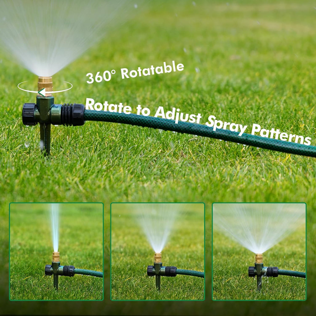 RESTMO 3 Pack Heavy-Duty Full-Metal Lawn Sprinklers for Yard | Durable Brass Nozzle, Premium Sprinkler Spike Base, 360°