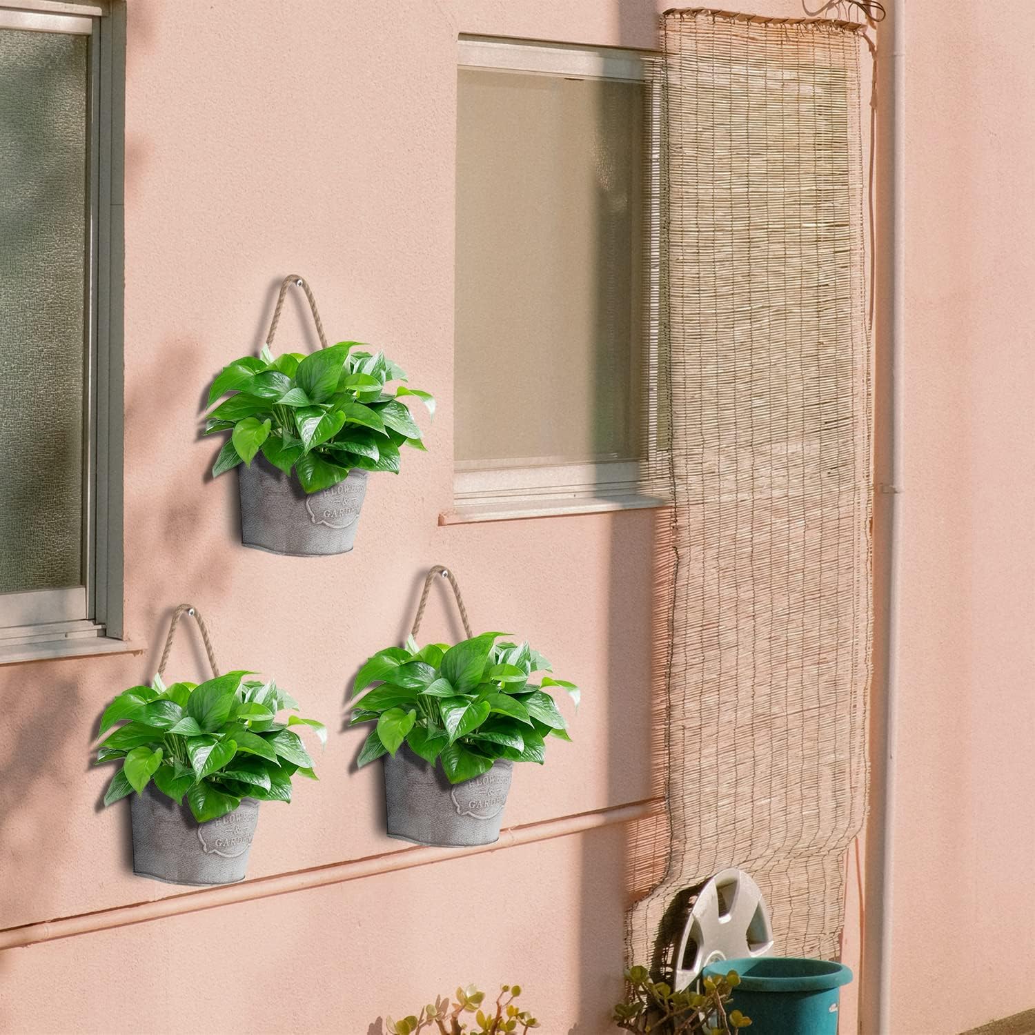 XONOR 4Pcs Galvanized Metal Hanging Wall Planter, Rustic Wall Flower Vase for Succulents Herbs Country Home Farmhouse
