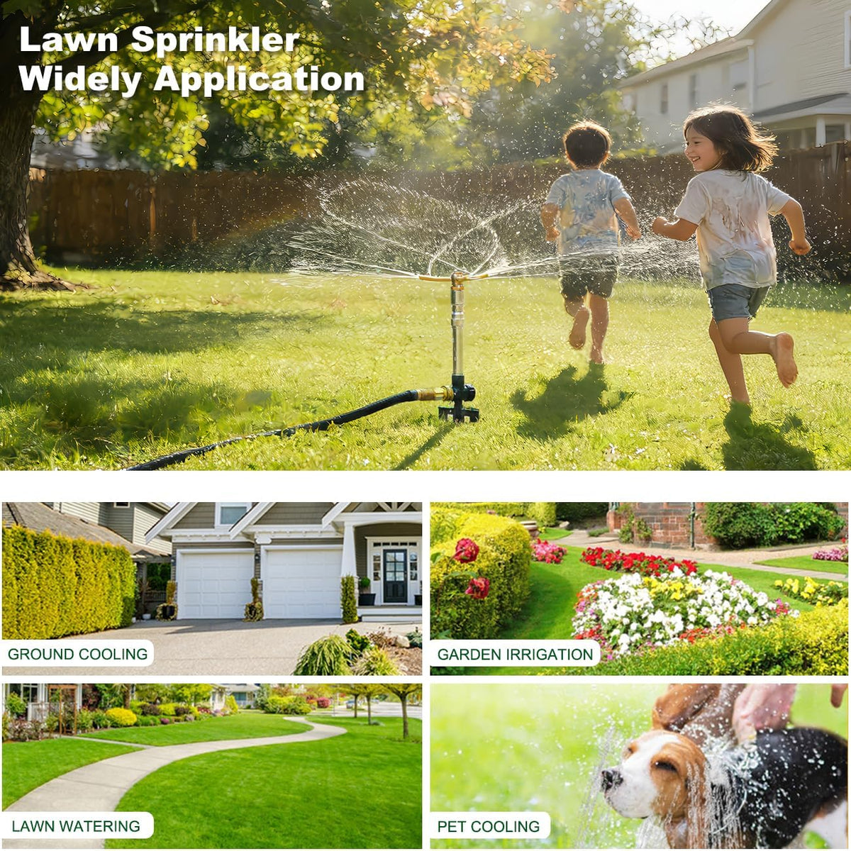 FANHAO 2 Pack Metal Lawn Sprinklers with Adjustable Telescoping Base, 3-Arm Water Sprinkler 360 Degree Rotation
