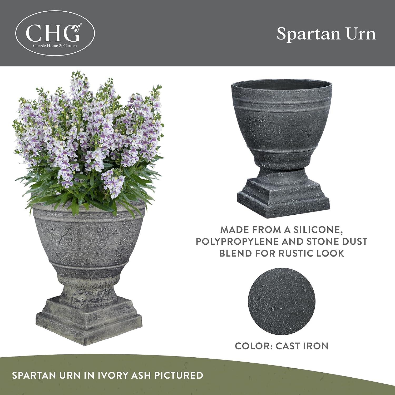 GROWSCAPE Spartan Urn Planter - Timeless Plant Urn for Floral Displays - Durable Indoor & Outdoor Plastic Garden