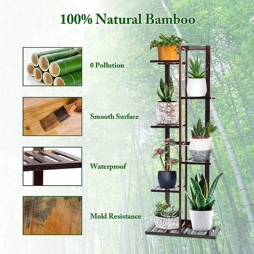 DolceLuna Plant Stand Indoor 6 Tier, Bamboo Plant Shelf Corner Flower Rack | Elegant 46 Inch Tall for Multiple Plants