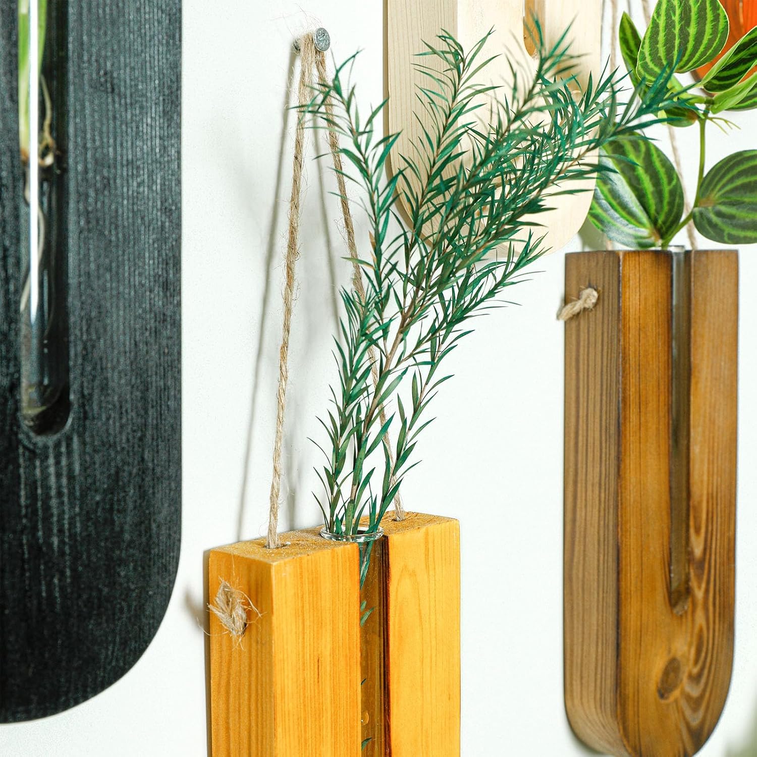 6 Pack Wooden Wall Planters for Indoor Plants Hanging Propagation Station | Wood Pocket Vases Wall Decor for Living