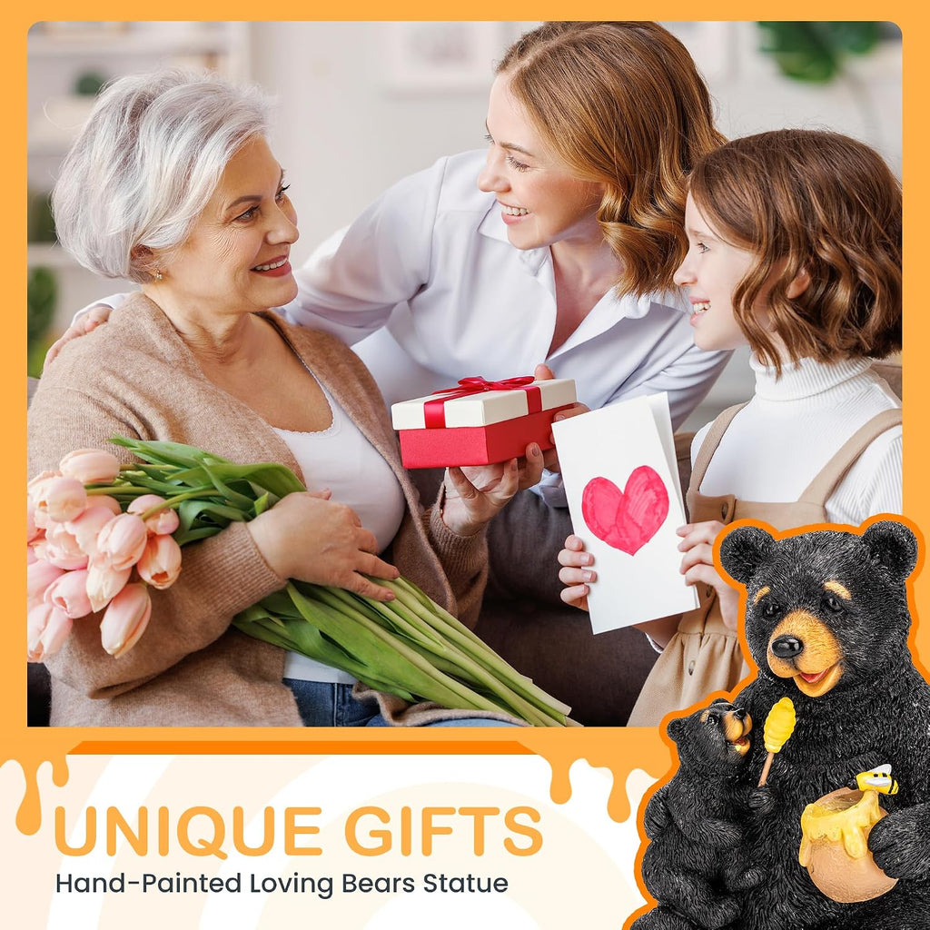 GIGALUMI Solar Garden Statues Bears 9" Black, Yard Decorations Outdoor | Loving Black Bear Decor, Bear Figurine Lights