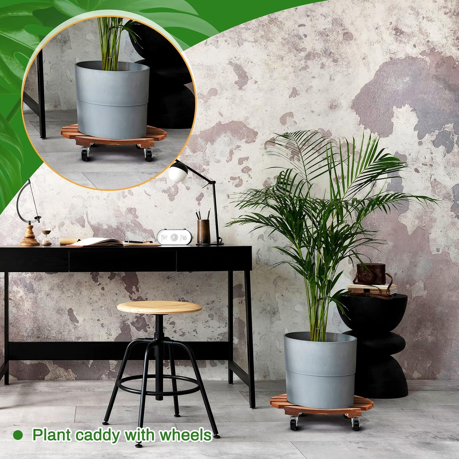2 Pack 16 Inch Wooden Rolling Plant Caddy, 220 Lbs Lockable Wheels