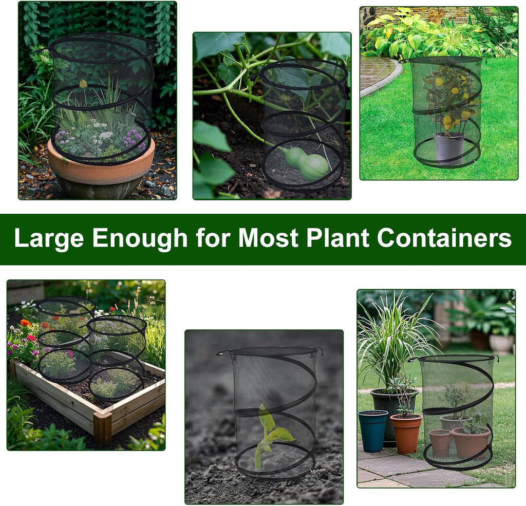 4 Pack Pop up Plant Covers Tent from Animals, 20"H X 13"D Insect Barrier Mesh Plant Guard Cover Net Black Garden Plant