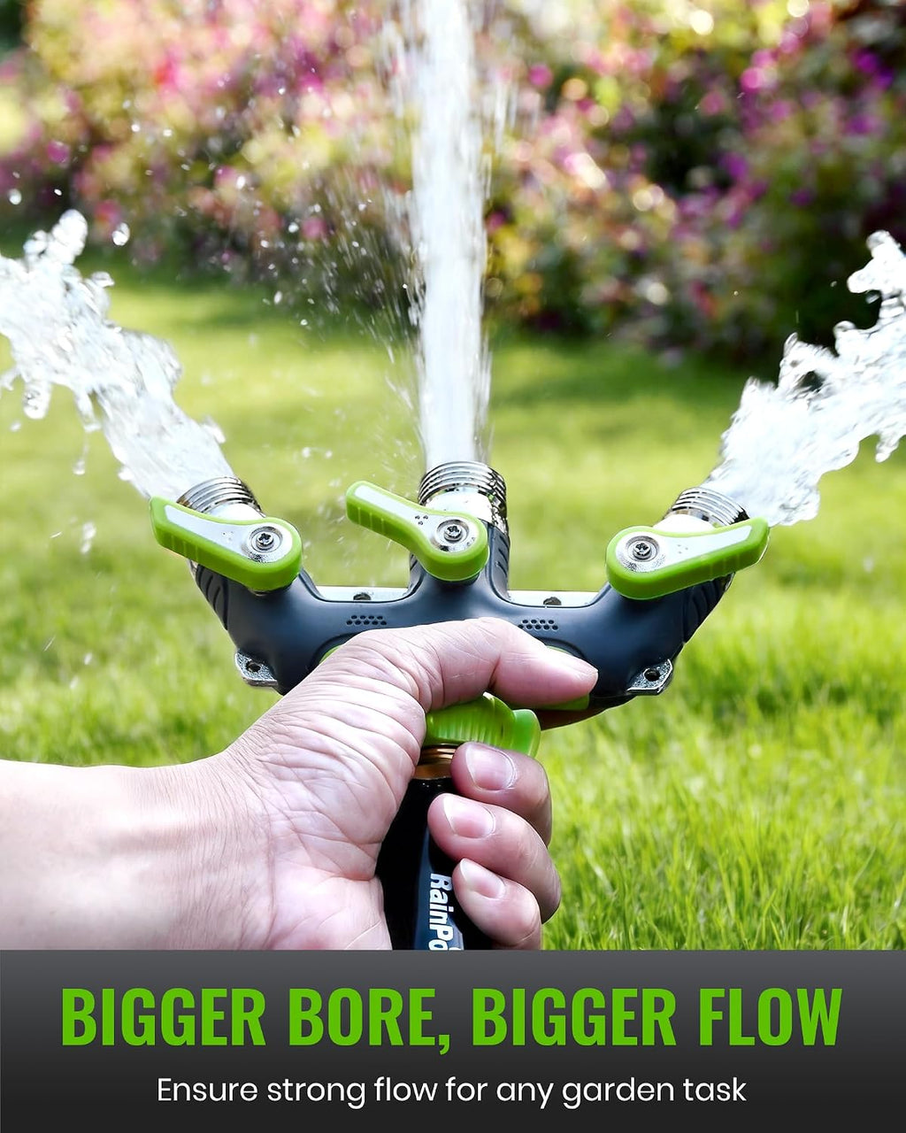 RAINPOINT 3 Way Hose Splitter, 100% Metal Heavy Duty Garden Hose Splitter With 1.9" Extra Long Handle & Individual Shut