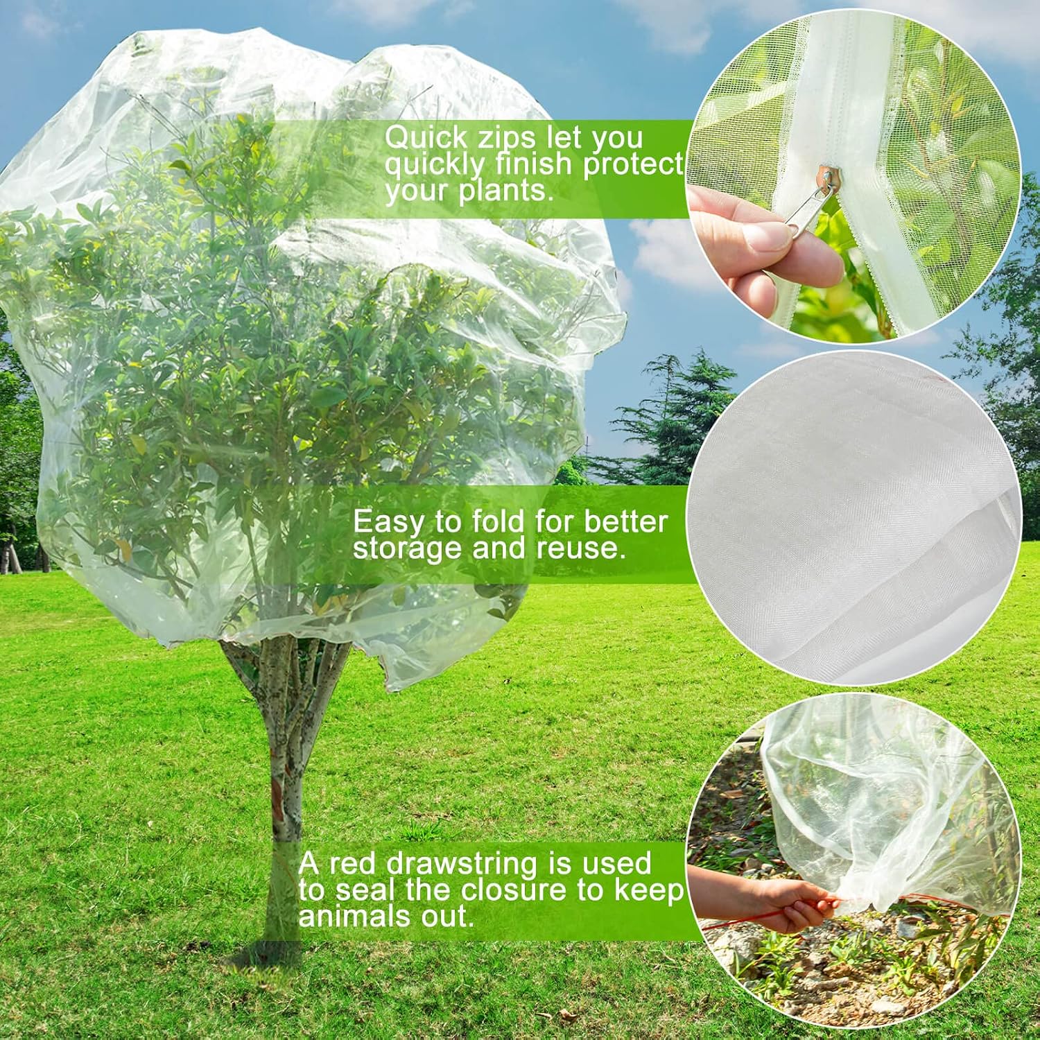 2Pcs Large Bird Barrier Netting Mesh, 7.9 * 6 FT Garden Netting | Garden Netting with Zipper and Drawcord, Fruit Tree