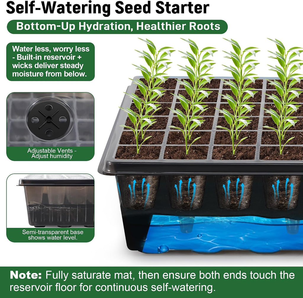 DazSpirit Seed Starter Kit, 60-Cell Tray with Grow Light and Heat Mat | Self-watering seedling tray with humidity dome