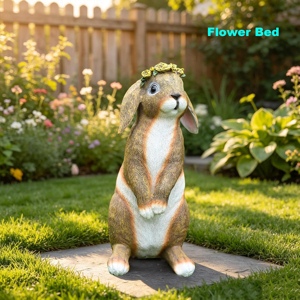 Lonyin Rabbit Garden Statue, Bunny Animal Figurines Indoor Outdoor Statues | Weather Resistant Flower Bunny for Yard