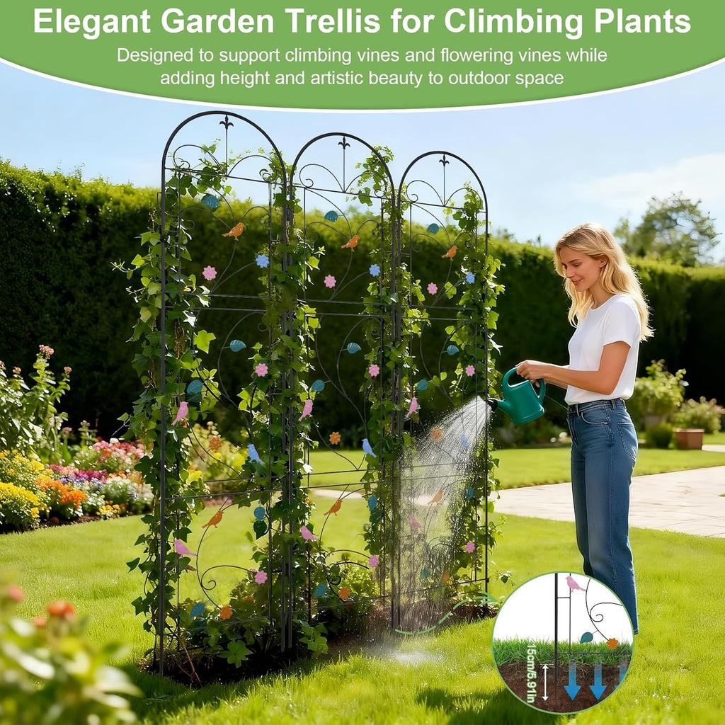 unho 2 Pack 84x19in Garden Trellis Iron Arch for Climbing Plants Outdoor | Decoration Trellis with Black Metal Coating