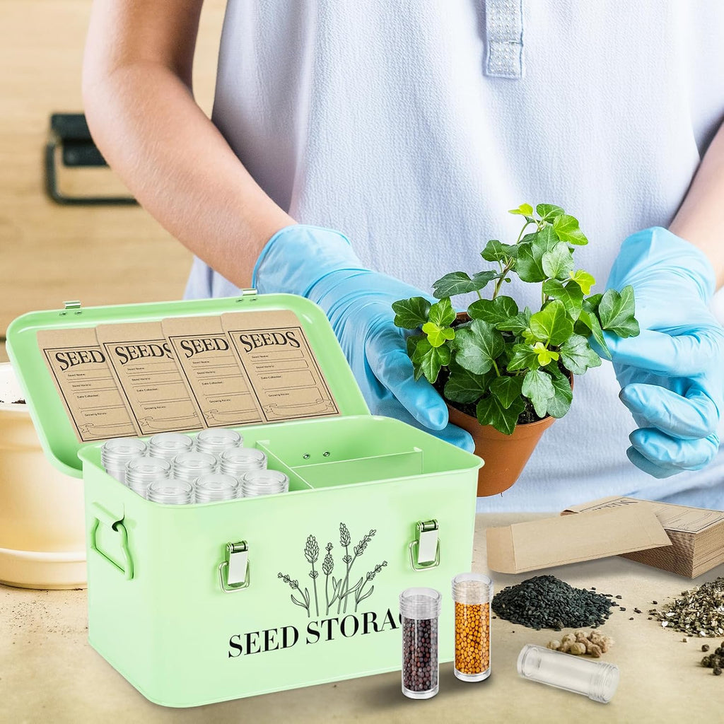 20 Slots Seed Storage Box with 3 Dividers, Metal Seed Storage Organizer Saving Box, Seeds Packet Container
