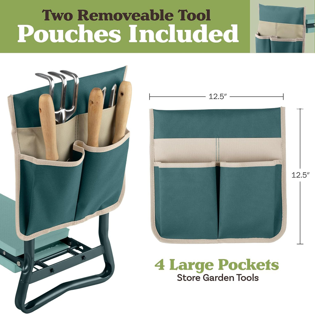Pure Garden 2-in-1 Foldable Garden Kneeler and Seat, Green | Garden Kneeling Pad Stool - Removable Pockets for