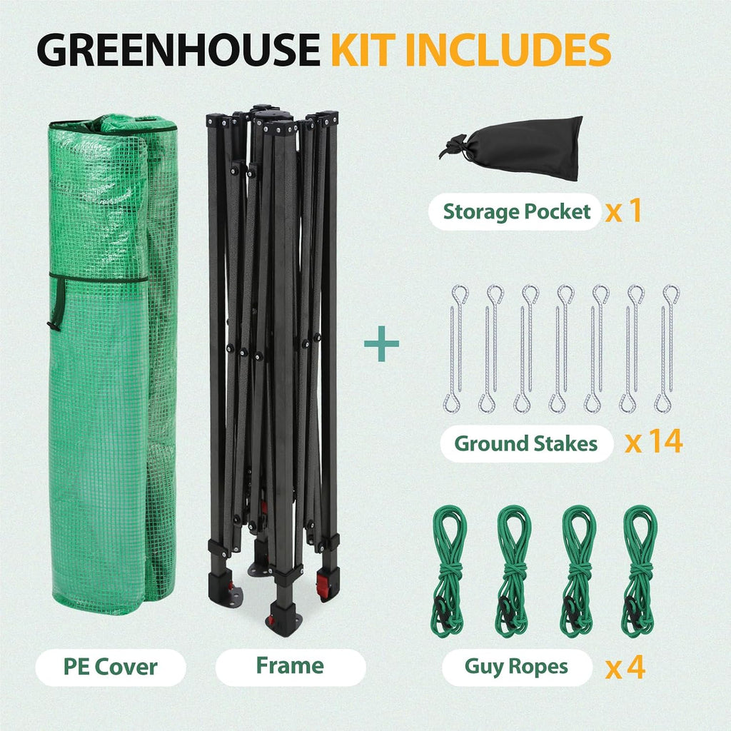 EAGLE PEAK 8x6 Easy Setup Pop Up Greenhouse, Clear/Green | Walk-In Greenhouses for Outdoors, Green House for Winter