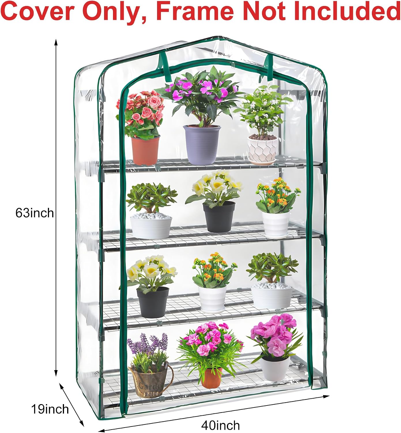 DECOHS Extra Wide 4 Tier Greenhouse Replacement Cover- 63 x 40 x 19 Inch Clear PVC Plant Gardening Greenhouse Cover