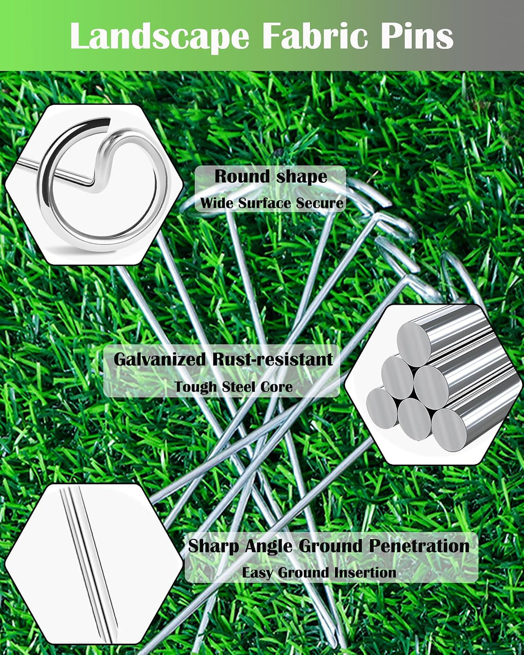 130Pcs Landscape Fabric Pins, Galvanized Circle Top Landscape Fabric Stakes | Not Easy to Bend 6-Inch Garden Staples