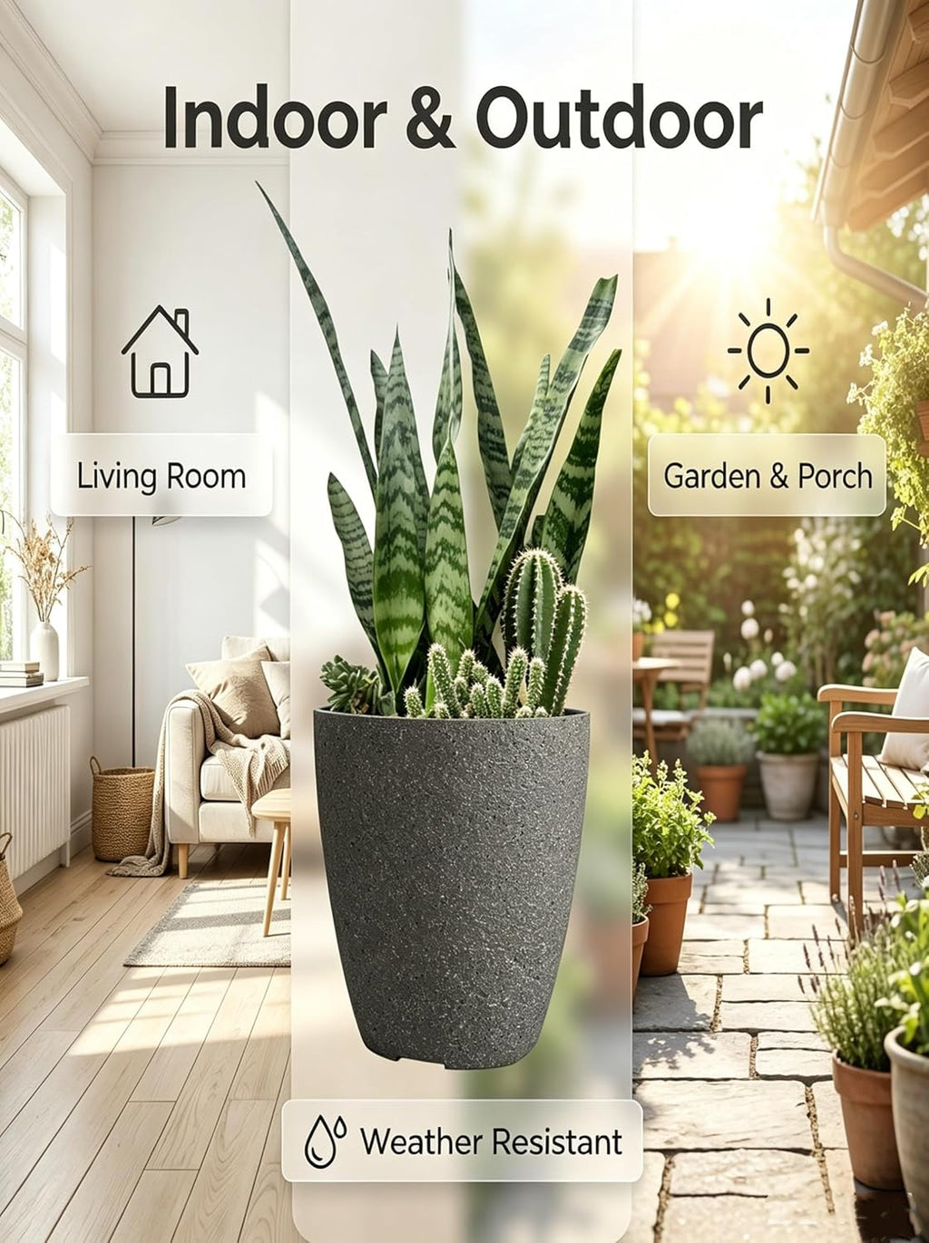 10 inch Garden Planter Lightweight Indoor Outdoor Pots with Drainage Hole for Potted Plants Flowers Greenery, Set of 2