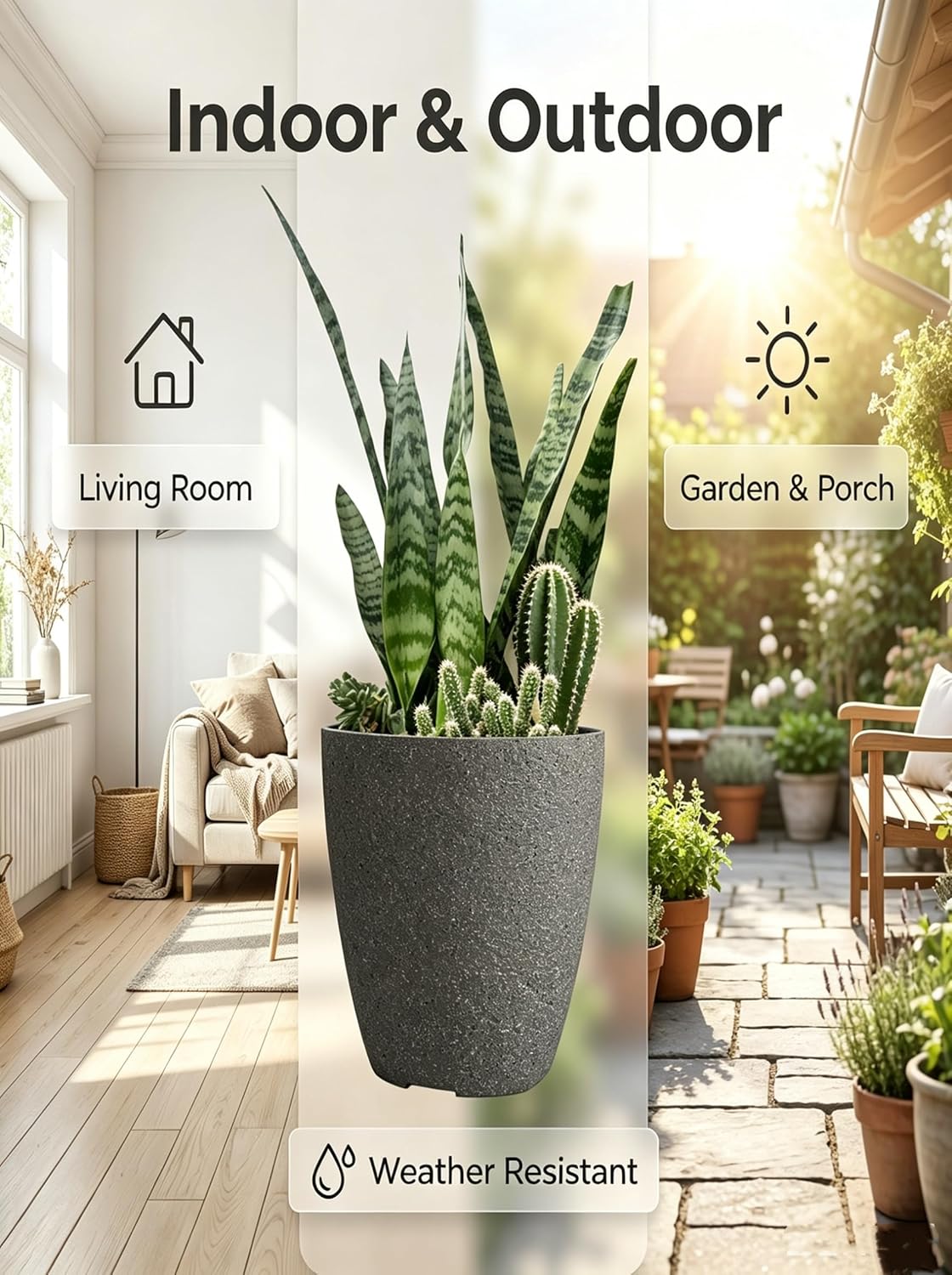10 inch Garden Planter Lightweight Indoor Outdoor Pots with Drainage Hole for Potted Plants Flowers Greenery, Set of 2
