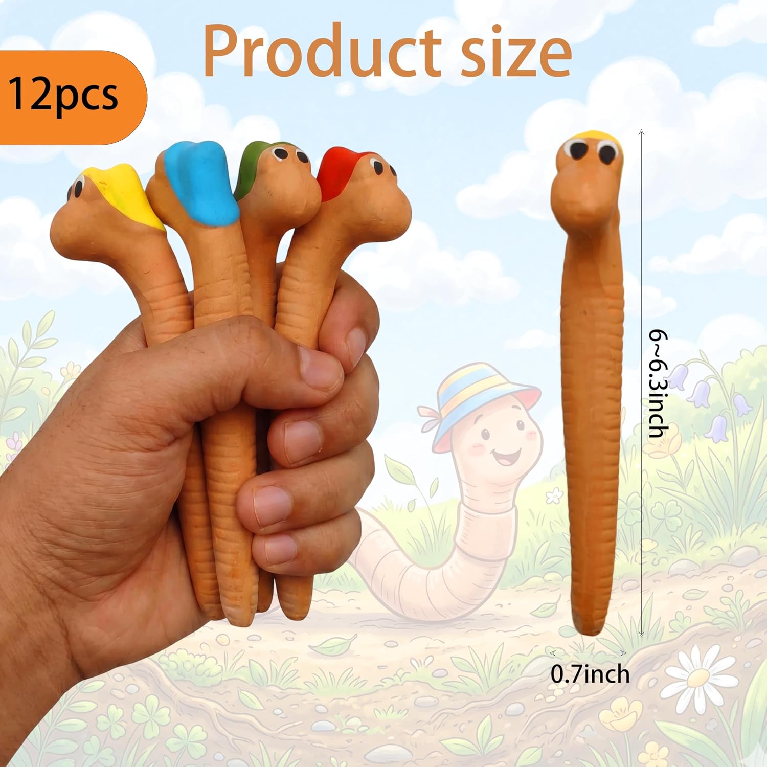 Set of 12 Cute Worms Plant Water Meter, Soil Moisture Indicator | Handmade Clay, Plant Water Meter, Soil Moisture