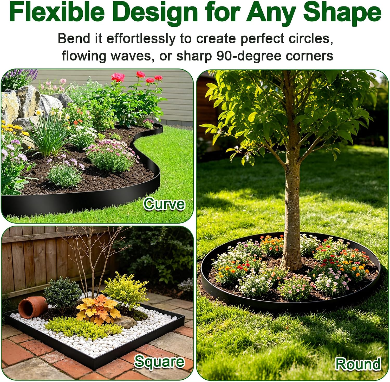 Landscape Edging Kit, 4 Inch Tall 33Ft No Dig Garden Edging Border with 50 Pcs Reinforced Spikes, Plastic Garden