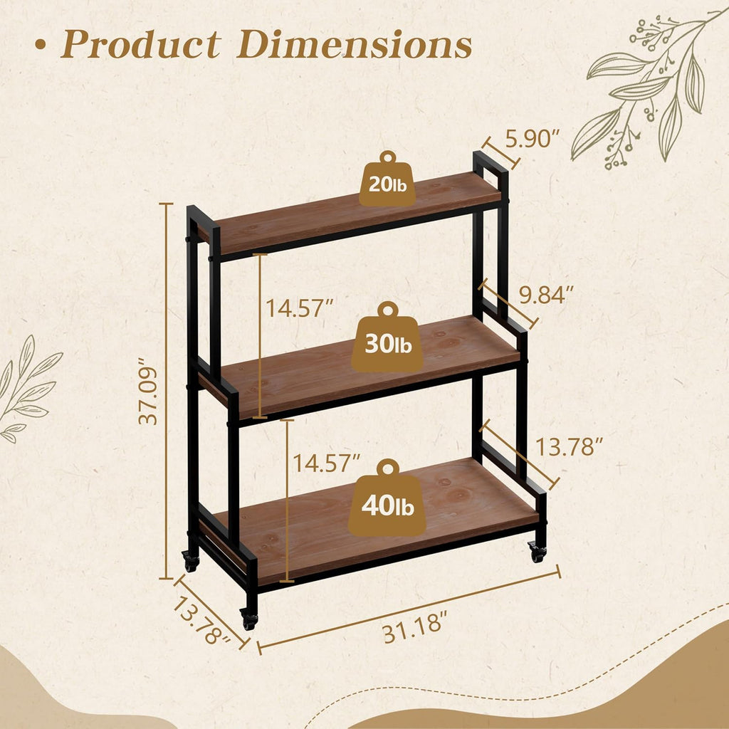 3 Tier Plant Stand with Wheels, Wooden Indoor Plant Shelf Rack,Brown | Rolling ladder plant shelf with solid wood &