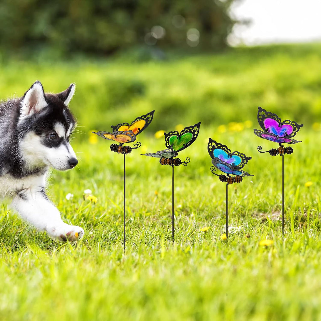 Butterfly Garden Stakes,Kit Made of Glass and Metal | Colorful Butterfly Garden Decorations Can Make the Garden Full of