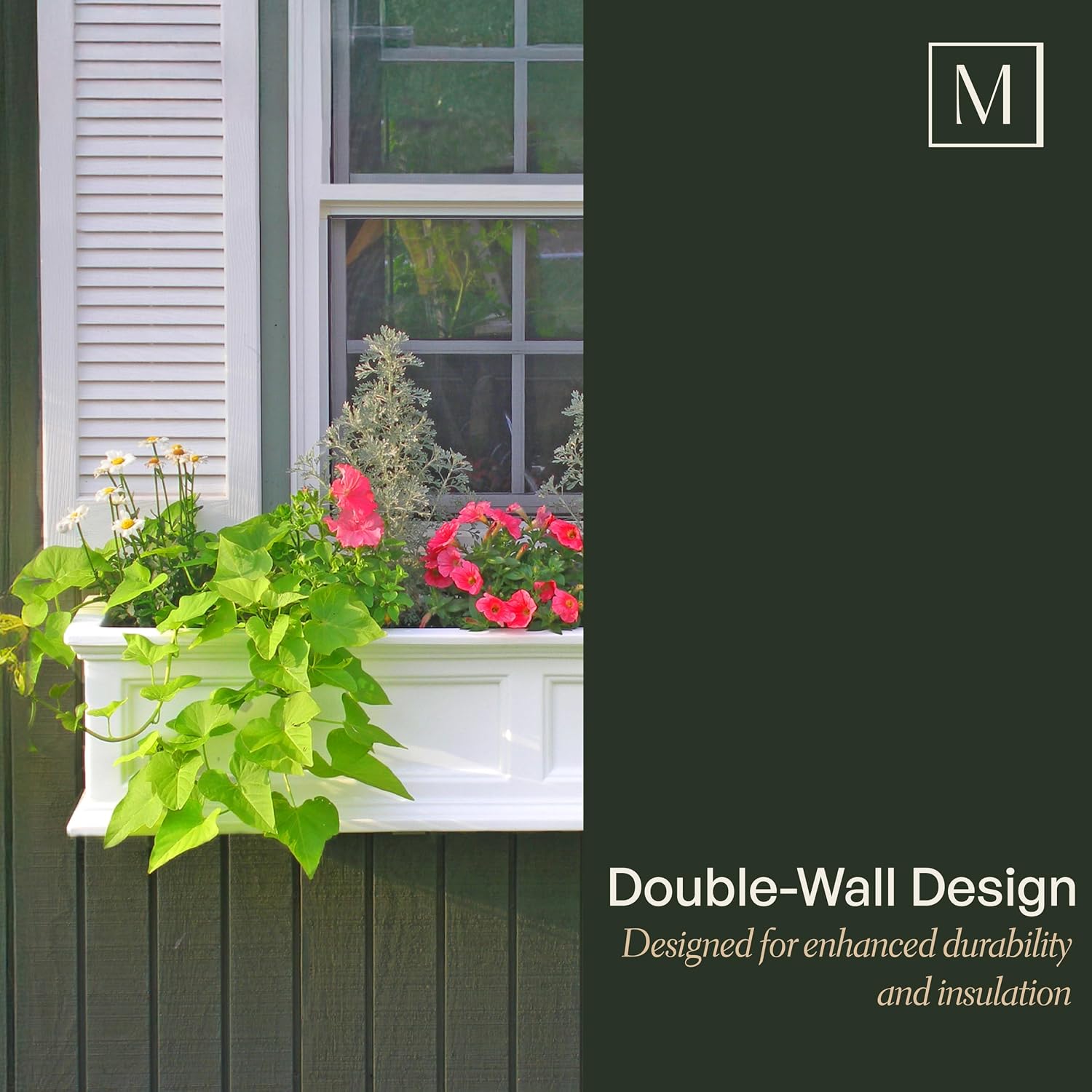 Mayne Fairfield 24in Self-Watering Rectangular Window Box Planter, White | Self-watering, All season, Fade resistant