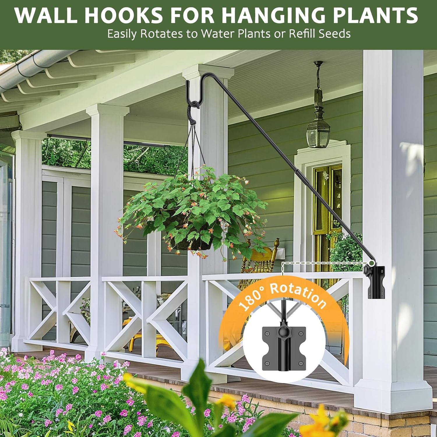 28" Wall Mount Heavy Duty Deck Hook | Powder-Coated Iron Resists Rust | 360° Rotation | Holds 30 Lbs | Ideal for Bird