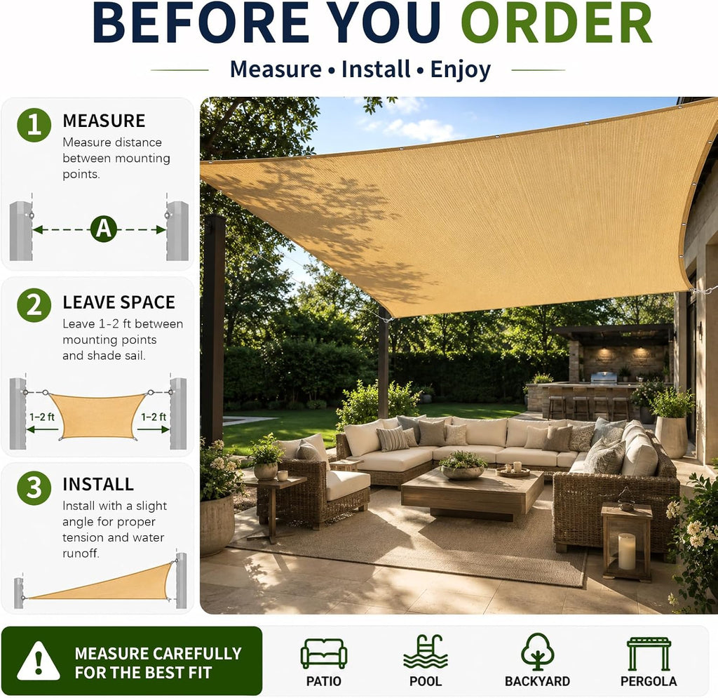 90% Outdoor Sun Shade Cloth, 6' x 6', Pergola, Deck, and Backyard Patio Sunshade with UV Protection, Heat Resistant