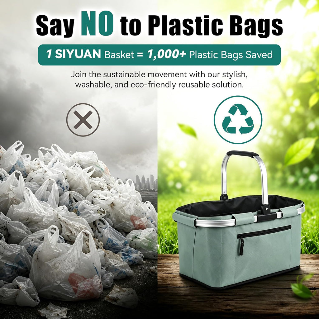 Picnic Basket, SIYUAN Shopping Basket with Handle 22L Collapsible Grocery Basket Portable Folding Basket for Marketing