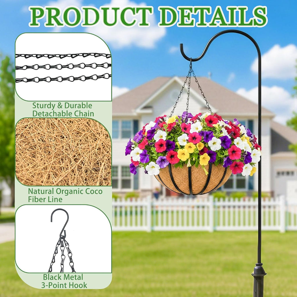 Hanging Planters for Outdoor Plants 4 Pack 14 inch Metal Hanging Flower Basket with Coco Coir Liner Wire Plant Holder