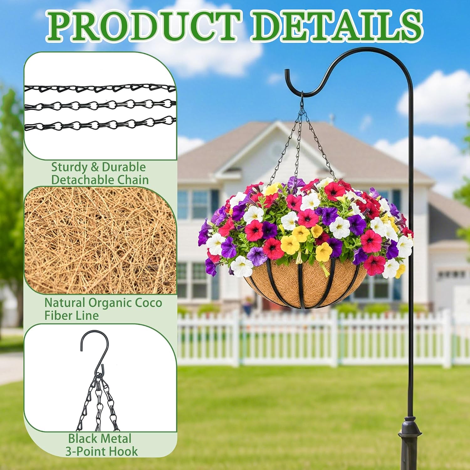 Hanging Planters for Outdoor Plants 4 Pack 14 inch Metal Hanging Flower Basket with Coco Coir Liner Wire Plant Holder