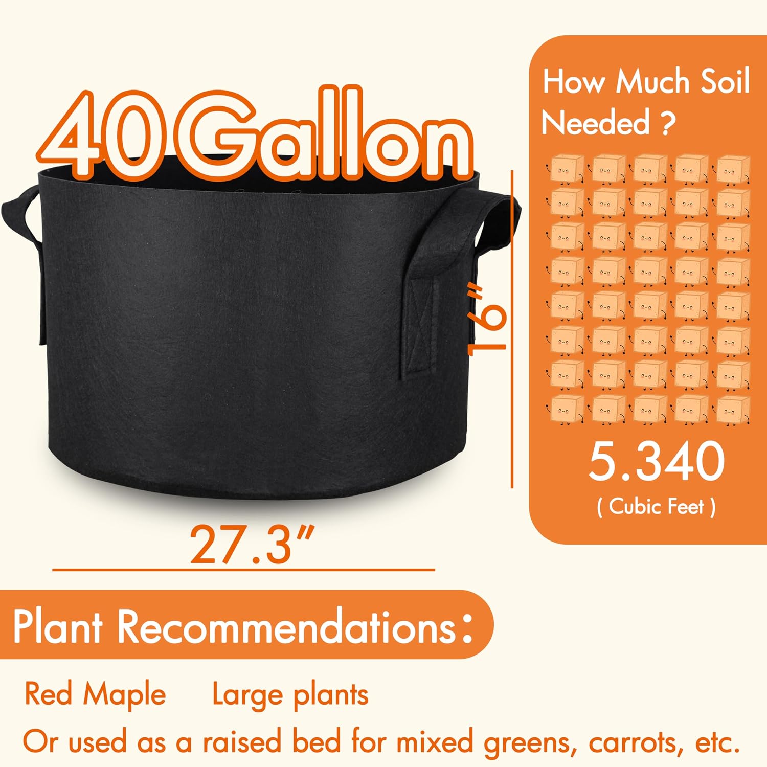 Gardzen 2-Pack 40 Gallon Grow Bags Fabric Pots with Heavy Duty Handles | Excellent Drainage & Breathability, Thickened