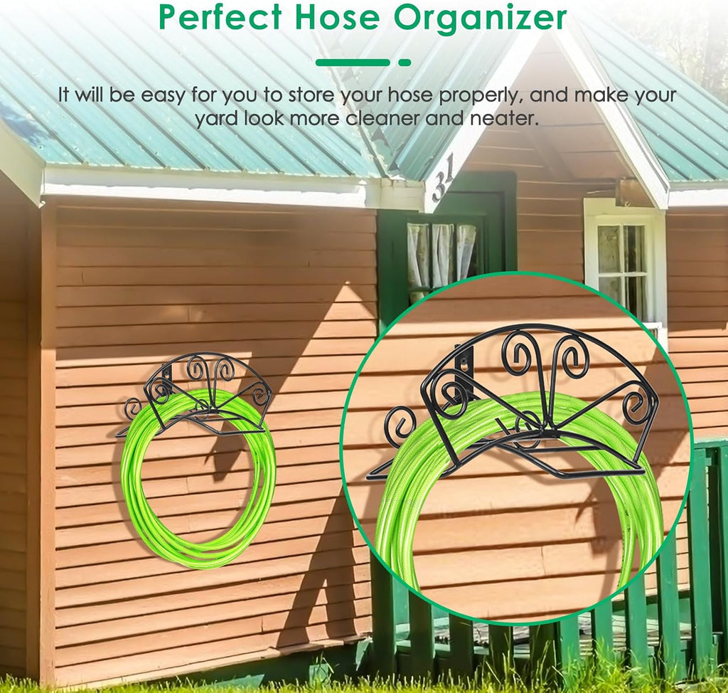 TomCare Garden Hose Holder, Heavy Duty 150 ft Capacity Hose Hanger | 7 mm Solid Metal Rod, One-Piece Welded Decorative