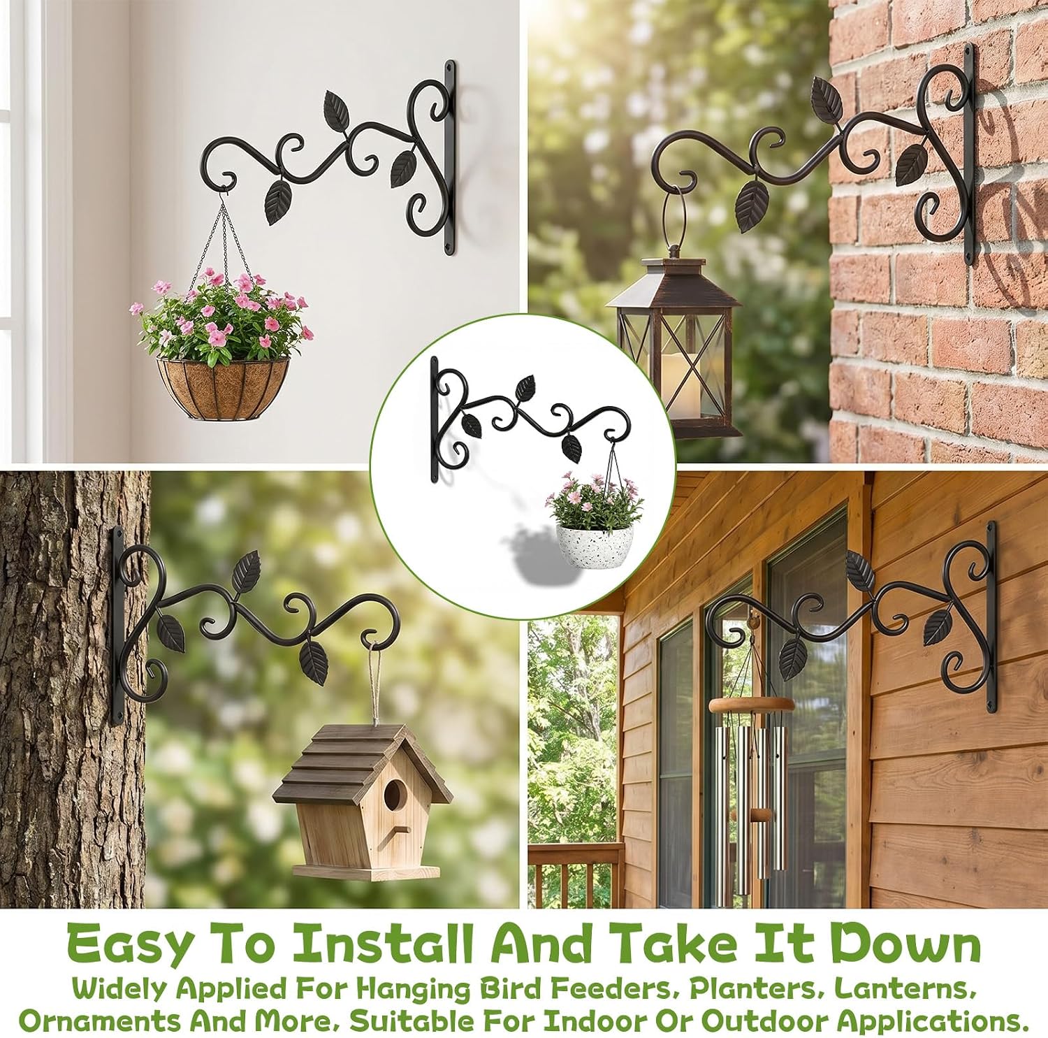 4 Pcs Plant Hangers Outdoor for Wall Mount Hangers Iron Bracket Plant Hanger Bracket Rust Resistant Black Hook for Bird